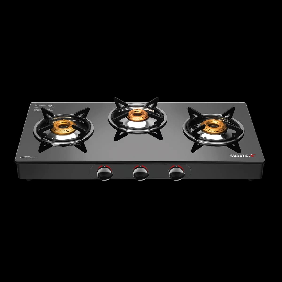 Sujata standard 3-burner glass cooktop with auto ignition hero view